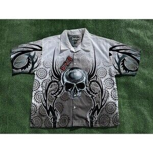 Vtg Club Shirt Steve & Barry's Skull Tribal Goth Y2k 2XL Button Up Shirt NWT